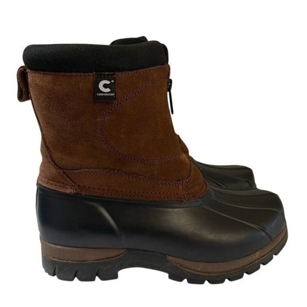 Comfortemp Womens Brown Suede Black Rubber Front Zip Duck Boots Size 8
